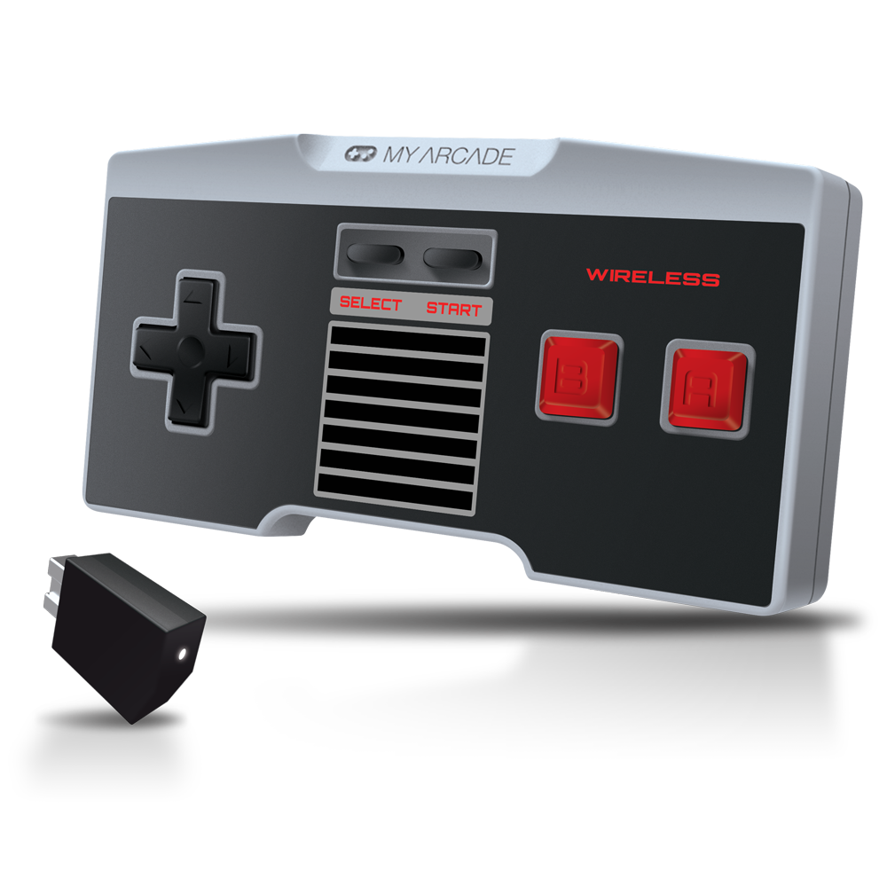 Front view of GamePad Classic wireless controller with wireless dongle for NES Classic Edition®