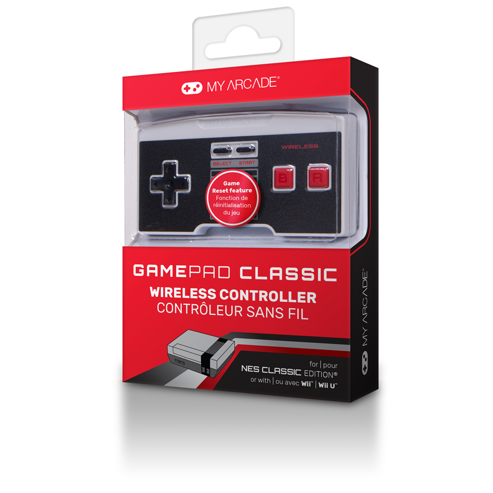 Package front view of GamePad Classic wireless controller for NES Classic Edition®