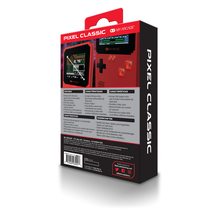 Pixel Classic portable retro gaming system package rear